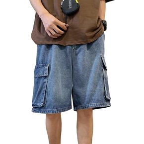 EMMIOL Baggy Jean Shorts Men, y2k Jorts Cargo Ripped Elastic Waisted, Mens Denim Shorts Loose fit Vintage Streetwear Summer