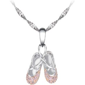 925 Sterling Silver Dance Recital Gifts for Girls Ballerina Necklace Jewelry Cubic Zirconia Ballet Slippers Shoes Necklace for Women Teen Little Girl & Dancer 18"