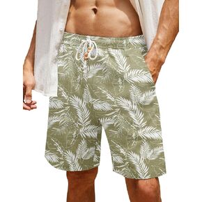 COOFANDY Men's Linen Shorts Casual Elastic Waist Drawstring Summer Beach Shorts