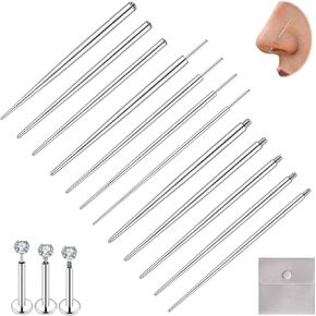12pcs ثقب الجسم ثقب أدوات إدراج مجموعة 14G 16G 18G 20G ثقب أداة تغيير الأداة الداخلية/الخارجية الملولبة/الدفع في أداة ثقب الأذن/الأنف/السرة/الحلمة/الشفاه/الحاجب/اللسان