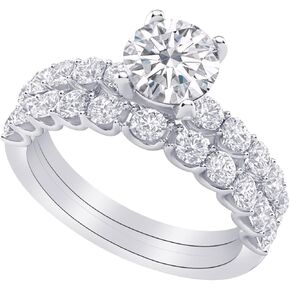 1-8 Carat (ctw) White Gold Round Cut LAB GROWN Diamond Sparkle Round Diamond Wedding Bridal Set (Color D-E Clarity VS1-VS2)