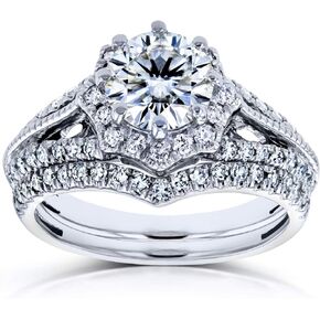 Kobelli stye style moissanite star مجموعة الزفاف 1 1/2 CTW 14K الذهب الأبيض (مجموعة 2 قطعة)