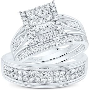 Jewels by Lux 14kt Gold White His & Hers 1 CTTW Diamond Square Bridal Bridal Band Fand ، Women Size: 5-9 ، Men Size: 8-12