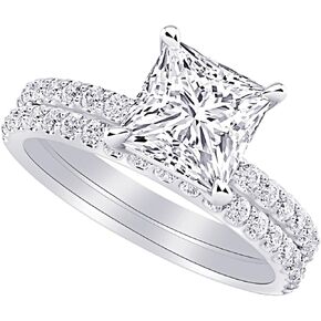 1-6 Carat Princess 14K White Gold LAB GROWN Diamond and LAB GROWN Diamond Wedding Bridal Set (1ct Center, AAAA Heirloom Quality)