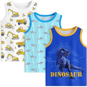 Toddler Boys Tank Tops Sleeveless Shirt Cartoon Undershirts Kids 3 Pack for 3-8 Years