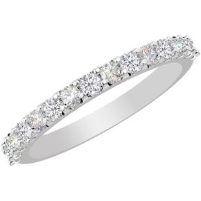 1-6 Carat Round 14K White Gold LAB GROWN Gemstone Diamond Prong Set Single Row Straight Line Wedding Band (1ct Center, AAAA Heirloom Quality)