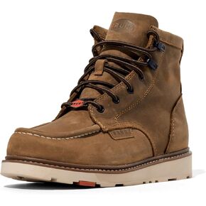 BRUNT Marin Unlined (Comp Toe) - Brown - 6" Lightweight Safety Toe Wedge Work Boot - EH Rated - Slip + Oil Resistant - Adjustable Width System