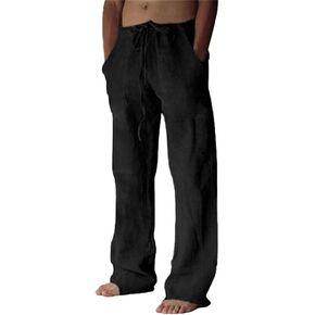 Puimentiua Cotton Linen Pants Men Casual Loose Fit Elastic Drawstring Waist Summer Beach Pants in Kuwait