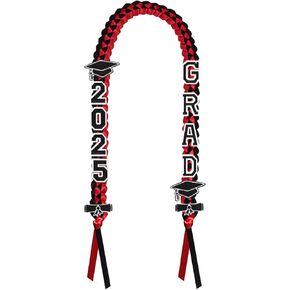التخرج Leis 2025 ، فئة 2025 Grad Ribbon Leis مع دبابيس ، قلادة غراد مصنوعة يدويًا ، هدايا التخرج للنساء والرجال (الأسود والأحمر)