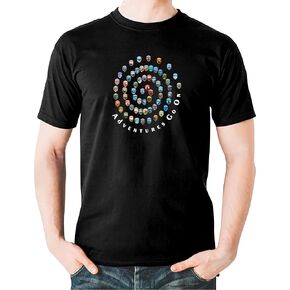 The T-shirt features all 63 US National Parks in a spiral design. (L, Black)