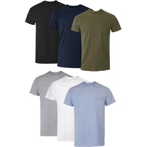 Hanes Men's Pocket Undershirt Pack, Cotton Crew Neck T-Shirt, Moisture Wicking Tee, Assorted 6-Pack