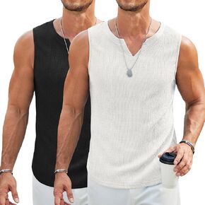 COOFANDY Men's Casual Tank Tops Knit V Neck Sleeveless T Shirts 2 Pack Summer Beach Lightweight Muscle Tee