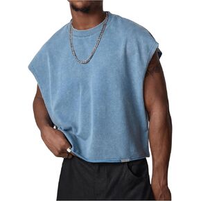 GORGLITTER Men's Dolman Sleeve Crop Vest Top Crewneck Loose Pullover Tank Tops