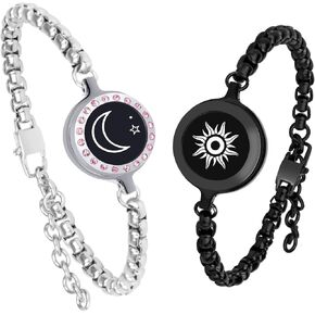 Long Long Distance Touch Bracelets,Vibration & Light up Couples Bracelets, Remote Smart Matching Couples Black silver Bracelet for Couples Long Distance Relationship Girlfriend Boyfriend Xmas Gifts