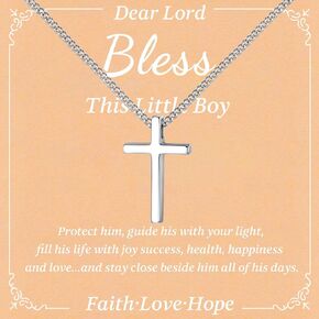 925 Sterling Silver Cross Necklace for Boys - Faith Cross Chain Necklaces for Kids Small Dainty Pendant Jewelry Gifts for Teenage, First Communion Baptism Birthday Easter