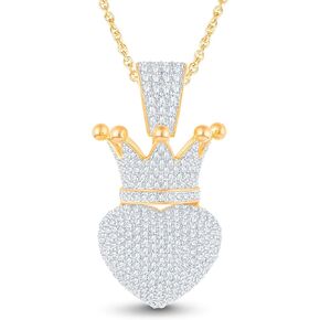 2.35Ct Round Cut Diamond 3D Crown Charm Heart Pendant In 14K Yellow Gold Finish