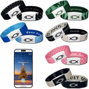 6PACK DAILY BIBLE VERSE BRACELTS ، سوار آية للكتاب المقدس مع NFC ، سوار الكتاب المقدس المسيحي يمكن ارتداؤه ، هدايا مجوهرات دينية الكتاب المقدس الملهمة للمراهقين للرجال