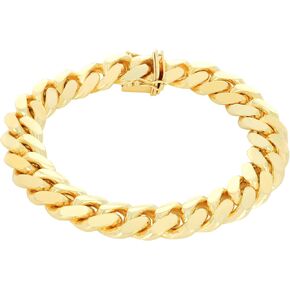 Nuragold 14k Real Yellow Gold Solid Miami Cuban Link 11mm Chain Bracelet (7.5"-9") Italian Jewelry for Men