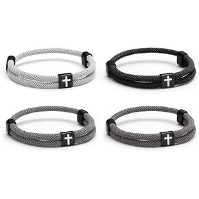 4pcs أساور WWJD ، سوار متقاطع للرجال ، سوار مسيحي مضفر قابلة للتعديل للرجال. أزياء أساور يسوع. الهدايا المسيحية للرجال