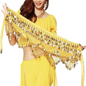 Wuchieal Women's Sweet Bellydance Hip Scarf with Gold Coins Skirts Wrap Noisy