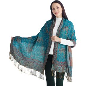 Ciormis Two Tone Silky Paisley Pashmina Shawl Scarf,Soft Women's Rave Jacquard Pashminas Wrap Scarves