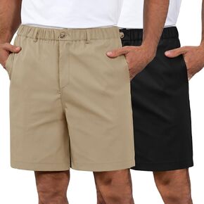 Riyiper 2 Pack Men's Classic Fit Golf Shorts Flat Front Short Stretch Casual Elastic Waistband Pant with 3 Pockets