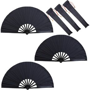 3 Pcs Line Dancing Fan, Foldable Boots on The Ground Hand Fan, Big Fans Handheld Line Dance Clap Fans (Black)