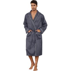 Vulcanodon Men’s Satin Robe Lightweight,Men's Luxurious Silk Kimono Bathrobe