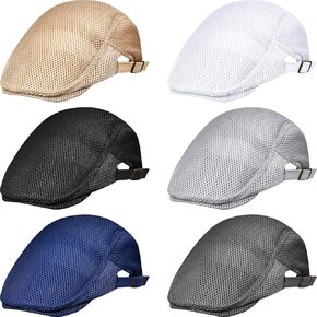 Geyoga 6 Pieces Men's Mesh Flat Cap Breathable Summer Newsboy Hat Cabbie Flat Cap