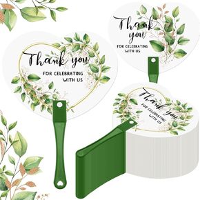50 Pcs Wedding Hand Plastic Fans Handheld Wedding Favors Fans for Guests Bulk Thank You for Celebrating with Us Greenery Plastic Fan with Handle for Ceremony Bridal Shower (Green Floral)