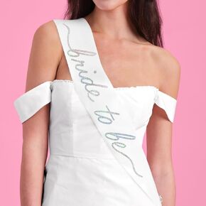 Xo ، Fetti White Satin Bride لتكون وشاح ، رقائق قزحية | البكالوريوس يمكن ارتداؤه ، ملحق دش الزفاف ، هدية العروس