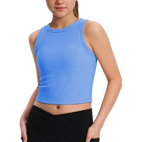 JOCMIC Girls Tank Tops Kids Athletic Tank Ribbed Knit High Neck Crop Tops for Gym Yoga