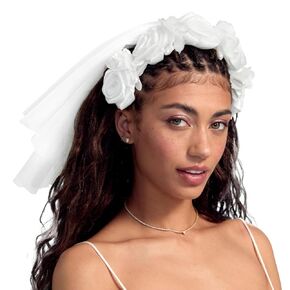 xo, Fetti White Rosette Tulle + Pearl Bridal Headband Veil | Bachelorette Party Hairpiece, Bridal Shower Accessory, Bridesmaid Floral Gift, Wedding Headband, Engagement Accessory