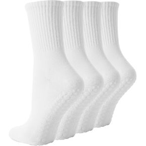 4 Pairs Pilates Socks with Grips for Women, Non Slip Yoga Athletic Ballet Barre Dance Workout Crew Socks