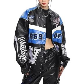 Vamtac Leather Racing Varsity Jackets Oversized Vintage Letterman Racing Bomber Coat Trendy Streetwear
