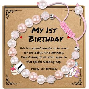 Sereney Birthday Gifts for Girls, Beaded Bracelets as 1 3 4 5 6 7 8 9 10 11 Year Old Birthday Gift, Adjustable Stone Pearl Bracelet as Happy Birthday Gifts for Daughter Granddaughter Niece Girls