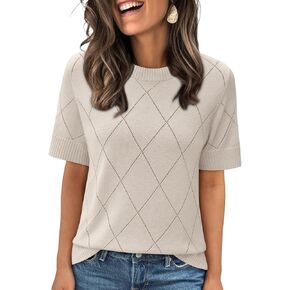 Lillusory Womens متماسكة مجوفة سترة الصيف خفيفة الوزن مصنوعة من الصوف مزيج الصوف قصير الأكمام in Kuwait