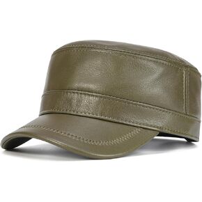 Voboom Leather Cadet Cap Cap قابلة للتعديل القبعة القبعة العسكرية على الطراز العسكري للرجال