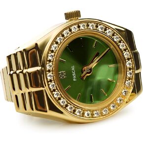 PASCAL Luxe Classic Diamond Ring Watch for Women Gold Finger Watch, Quartz Movement, Scratch Resistant Sapphire Crystal, Stretch Band, Dainty Clock Ring Women Fits Finger Size 0.65"-0.78"