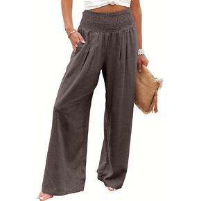 ANRABESS Women Linen Palazzo Pants Summer Boho Wide Leg High Waist Casual Lounge Pant 2025 Beach Travel Vacation Outfits