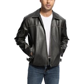Fahsyee Leather Jacket Men Faux lightweight Bomber Jackets Mens Motorcycle Vintage Lapel Coats with Zipper and Pockets