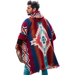 Adult Ponchos with Hood – Alpaca Wool Poncho Men – Cowboy Poncho for Men – Handmade Andean Gaban – Mexican Style Design