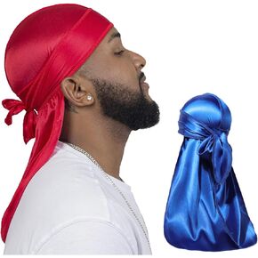 Forcewave 2 قطع حزمة حريري Durag for Men Women Waves ، Premium Satin Deluxe du-Rag