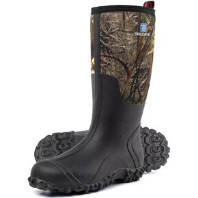 Rubber Boots for Men with Steel Shank, Waterproof Insulated Reliable Rain Boots for Outdoor Work Hunting, Warm Dry 5mm Neoprene Anti-slip All-Season Mud Boots, Size 5-14