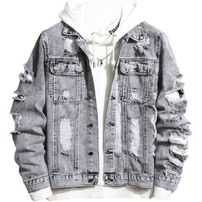Soly Hux Men's Men Musted Denim Jacket Button Front Collared Long Sleeve Grunge Jean Juntwear Streetwear