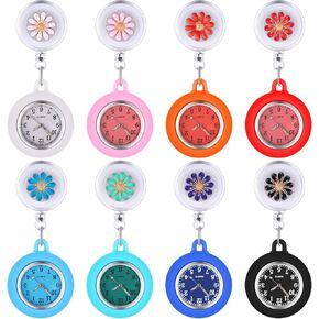 Outus 8 Pieces Retractable Nurse Clip On Watch Silicone Dark Glow Doctor Pocket Fob Stethoscope Badge Lanyard Reel Watch
