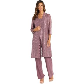 R&M Richards Women's Scallop Lace Duster Pant Set