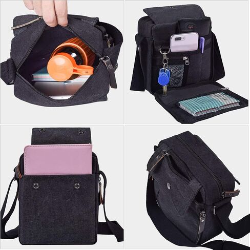 Canvas Small Messenger for Men Women, Mini Crossbody Shoulder Chest Travel Bag, Multi-pocket Purse in Kuwait