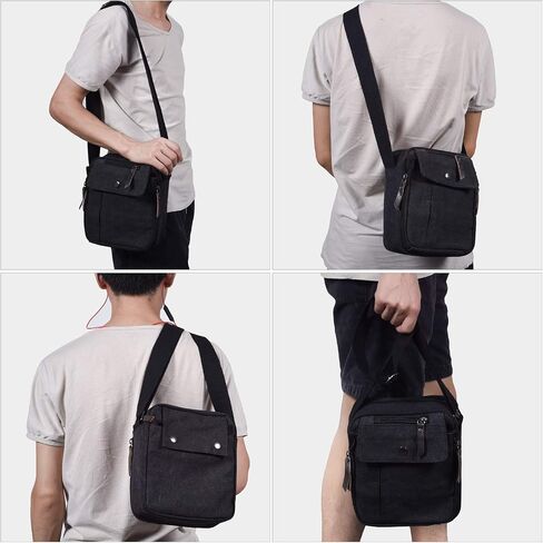 Canvas Small Messenger for Men Women, Mini Crossbody Shoulder Chest Travel Bag, Multi-pocket Purse in Kuwait
