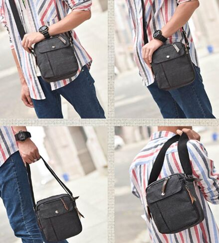 Canvas Small Messenger for Men Women, Mini Crossbody Shoulder Chest Travel Bag, Multi-pocket Purse in Kuwait